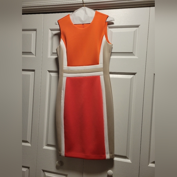 Calvin Klein geometric color block Scuba sheath dress - Picture 2 of 8